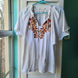 keep in touch Boho Embroidered Shirt, Size M